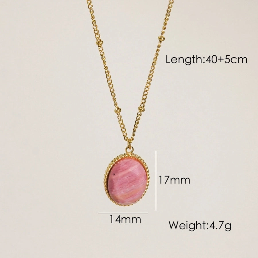 Jewelry Retro Geometric 304 Stainless Steel Titanium Steel Rhodochrosite Hollow Out Inlay Pendant Necklace