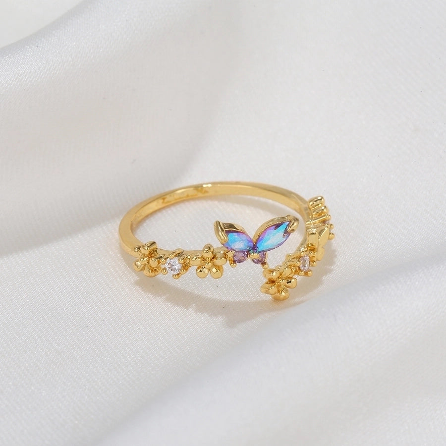 fashion butterfly copper inlay zircon open ring 1 piece