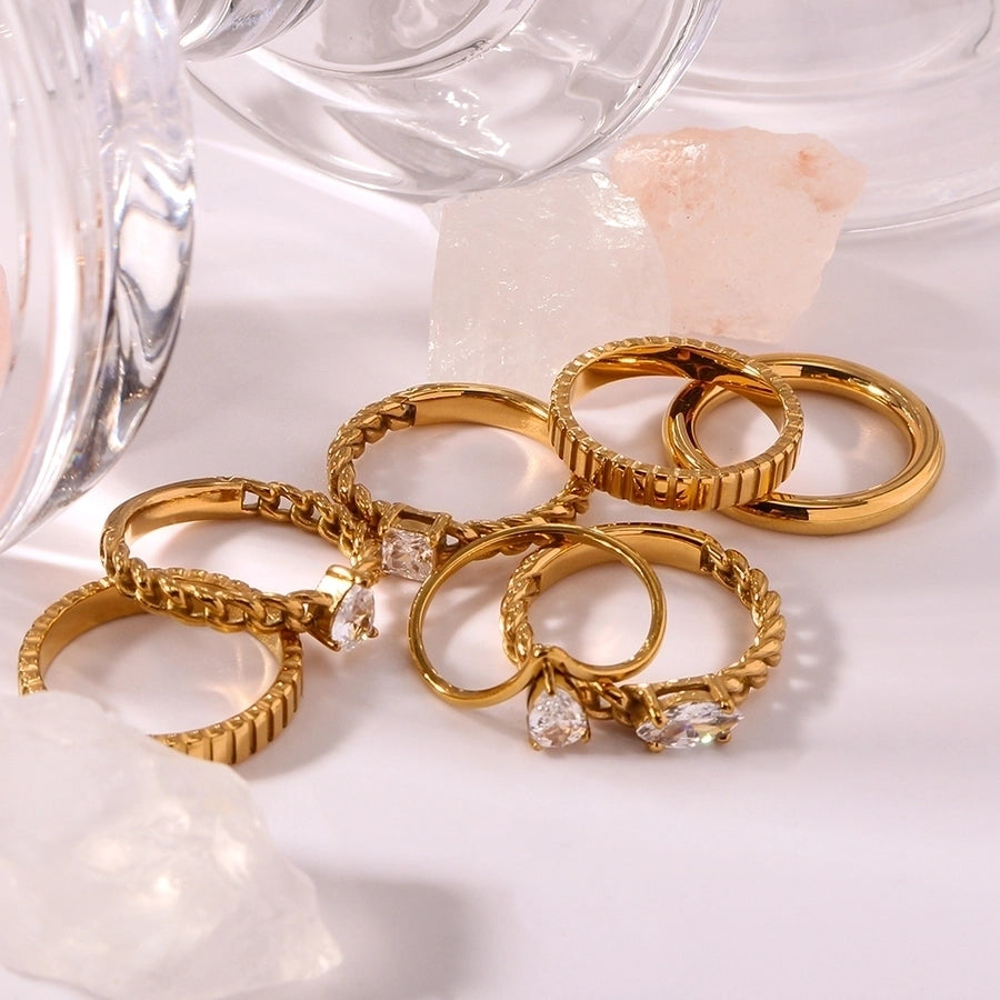 Jewelry IG Style Modern Style Classic Style Geometric 304 Stainless Steel Zircon 18K Gold Plated Inlay Rings