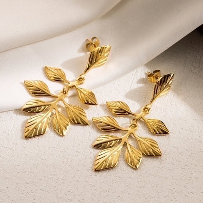 1 Pair IG Style Leaves Flower Ginkgo Leaf Plating 304 Stainless Steel 18K Gold Plated Stainless Steel Earrings