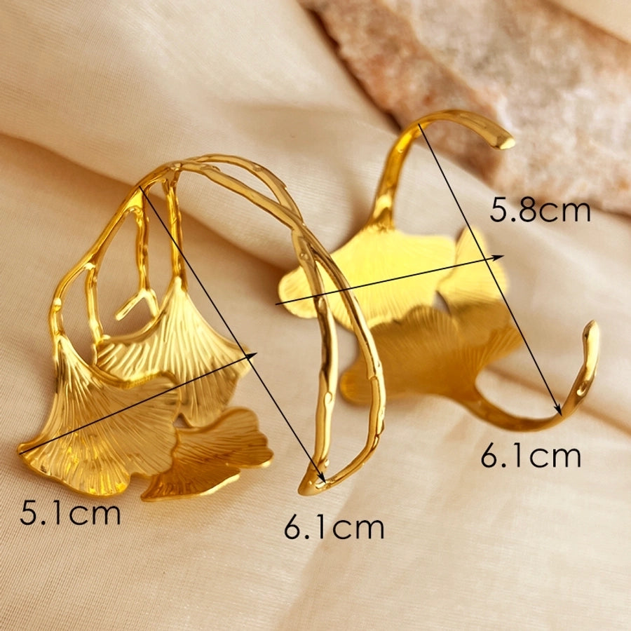 Elegant Hawaiian Leaf 304 Stainless Steel 18K Gold Plated Bangle In Bulk