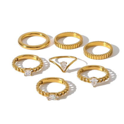 Jewelry IG Style Modern Style Classic Style Geometric 304 Stainless Steel Zircon 18K Gold Plated Inlay Rings