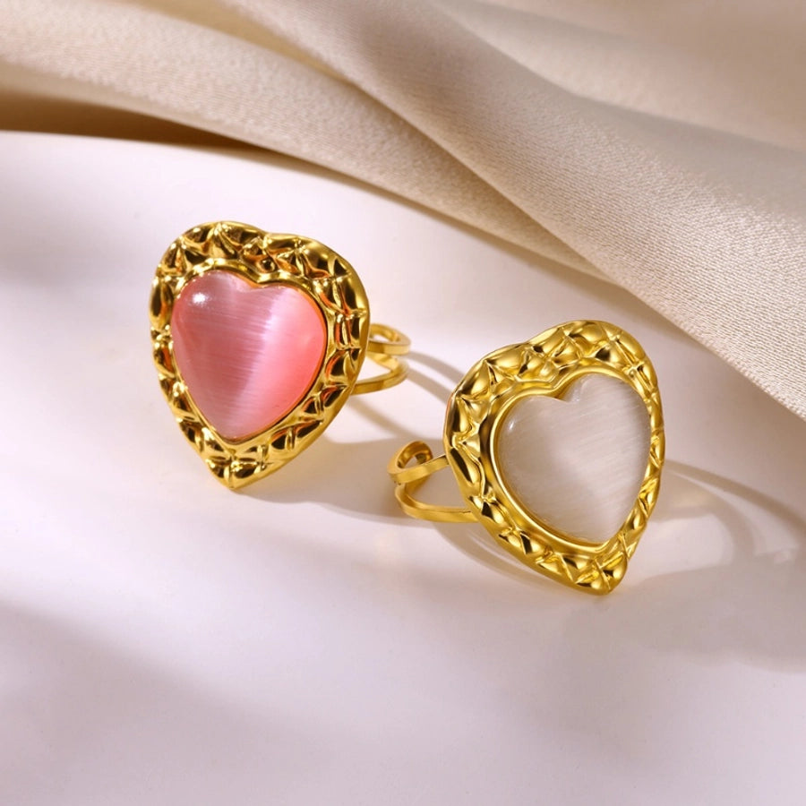 Jewelry Elegant French Style Sweet Heart Shape 304 Stainless Steel Synthetic Gemstones Open Rings