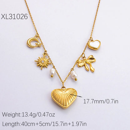 Jewelry Classic Style Devil's Eye Heart Shape Bow Knot Titanium Steel Plating Pendant Necklace