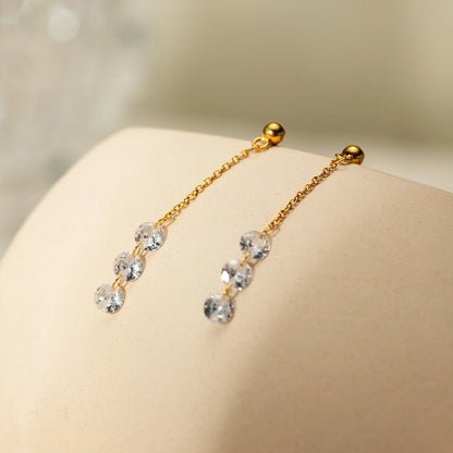 1 Pair Simple Style Shiny Round Zircon 304 Stainless Steel 18K Gold Plated Drop Earrings