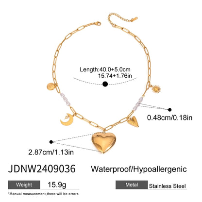 Jewelry Simple Style Classic Style Sun Heart Shape Butterfly 304 Stainless Steel Zircon 18K Gold Plated Pearl Inlay Multi Charms Necklace