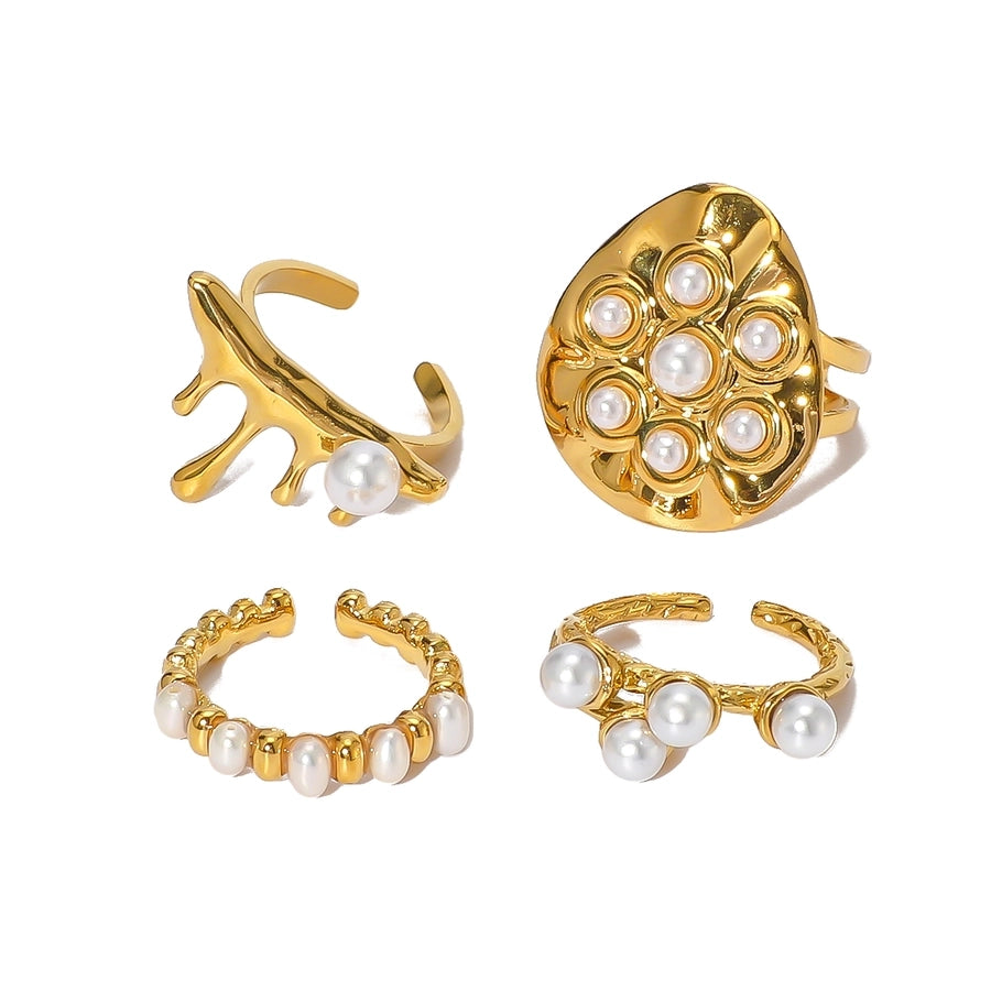 Jewelry Basic Vintage Style Simple Style Geometric 304 Stainless Steel Artificial Pearls 18K Gold Plated Inlay Open Rings