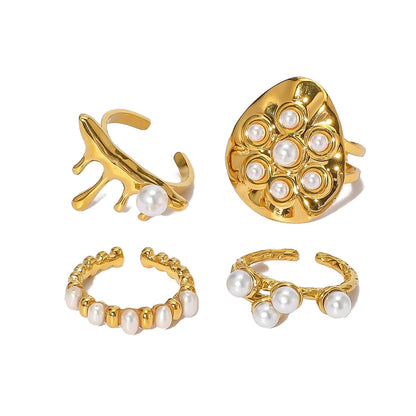 Jewelry Basic Vintage Style Simple Style Geometric 304 Stainless Steel Artificial Pearls 18K Gold Plated Inlay Open Rings