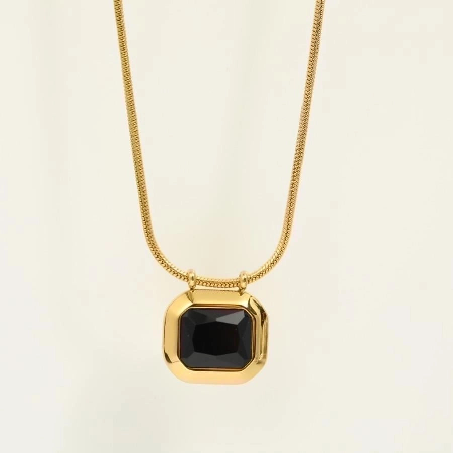 retro geometric titanium steel plating inlay zircon 18k gold plated pendant necklace