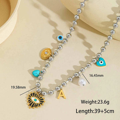 Jewelry Elegant Cute Artistic Cross Heart Shape Eye 304 Stainless Steel Acrylic Imitation Pearl Zircon 18K Gold Plated Plating Inlay Multi Charms Necklace Beaded Chain