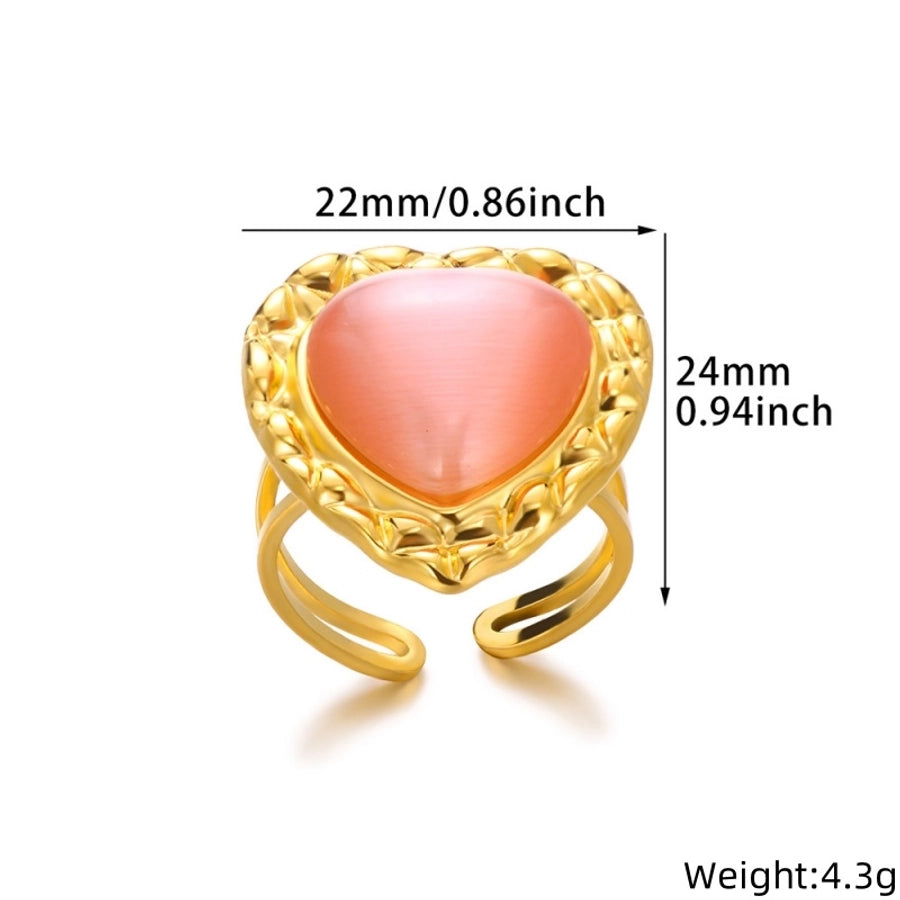 Jewelry Elegant French Style Sweet Heart Shape 304 Stainless Steel Synthetic Gemstones Open Rings