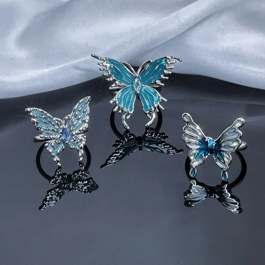 Copper Inlay Animal Butterfly Zircon Open Rings