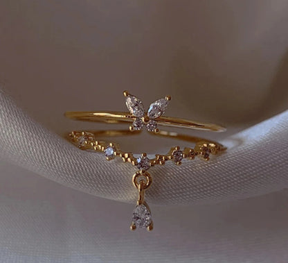 Copper 18K Gold Plated Plating Heart Shape Flower Butterfly Zircon Open Rings