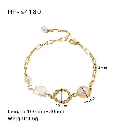 Simple Style Heart Shape Stainless Steel 18K Gold Plated Artificial Rhinestones Rhinestones Shell Bracelets In Bulk