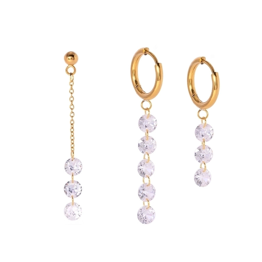 1 Pair Simple Style Shiny Round Zircon 304 Stainless Steel 18K Gold Plated Drop Earrings