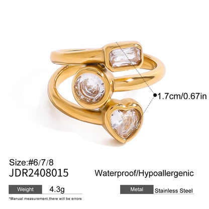 Jewelry Vintage Style French Style Geometric 304 Stainless Steel Shell Zircon Plating Open Rings Rings