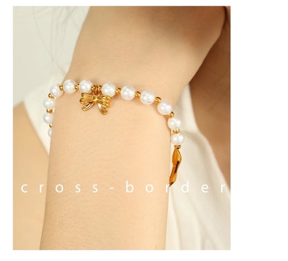 Elegant Baroque Style IG Style Bow Knot 18K Gold Plated 304 Stainless Steel Imitation Pearl  Bracelets