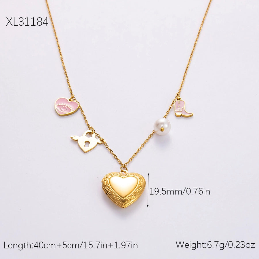 Jewelry Classic Style Devil's Eye Heart Shape Bow Knot Titanium Steel Plating Pendant Necklace