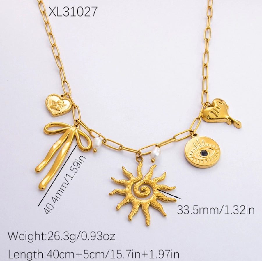 Jewelry Classic Style Devil's Eye Heart Shape Bow Knot Titanium Steel Plating Pendant Necklace