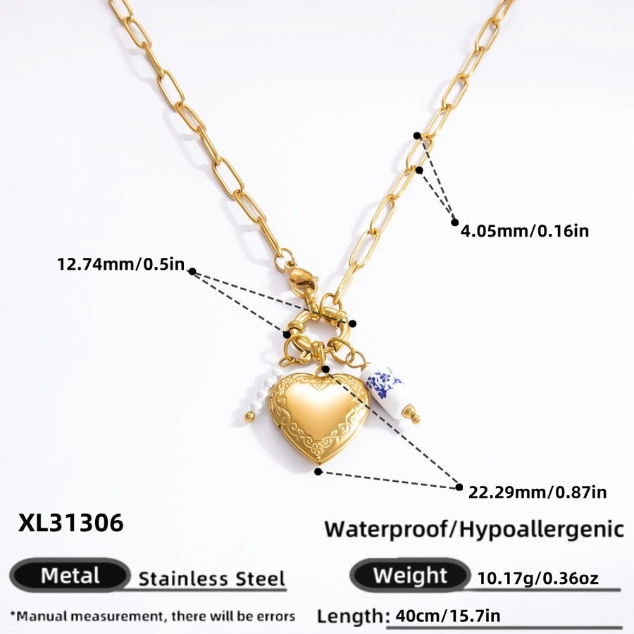 Jewelry IG Style Heart Shape 304 Stainless Steel 18K Gold Plated Pendant Necklace