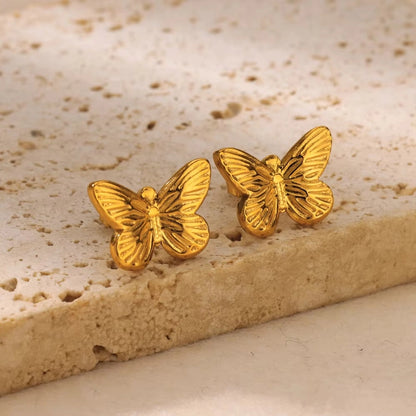 1 Pair IG Style Heart Shape Butterfly Bow Knot Plating 304 Stainless Steel 18K Gold Plated Ear Studs