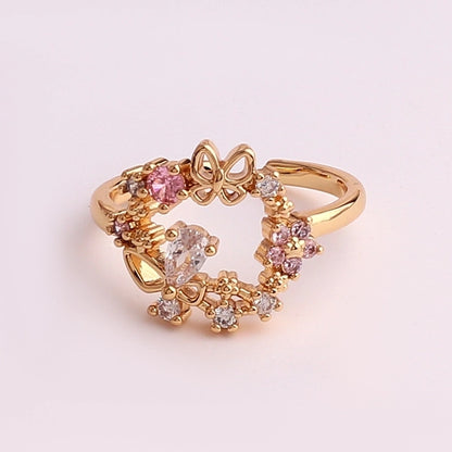 pastoral flower copper plating inlay zircon open ring 1 piece