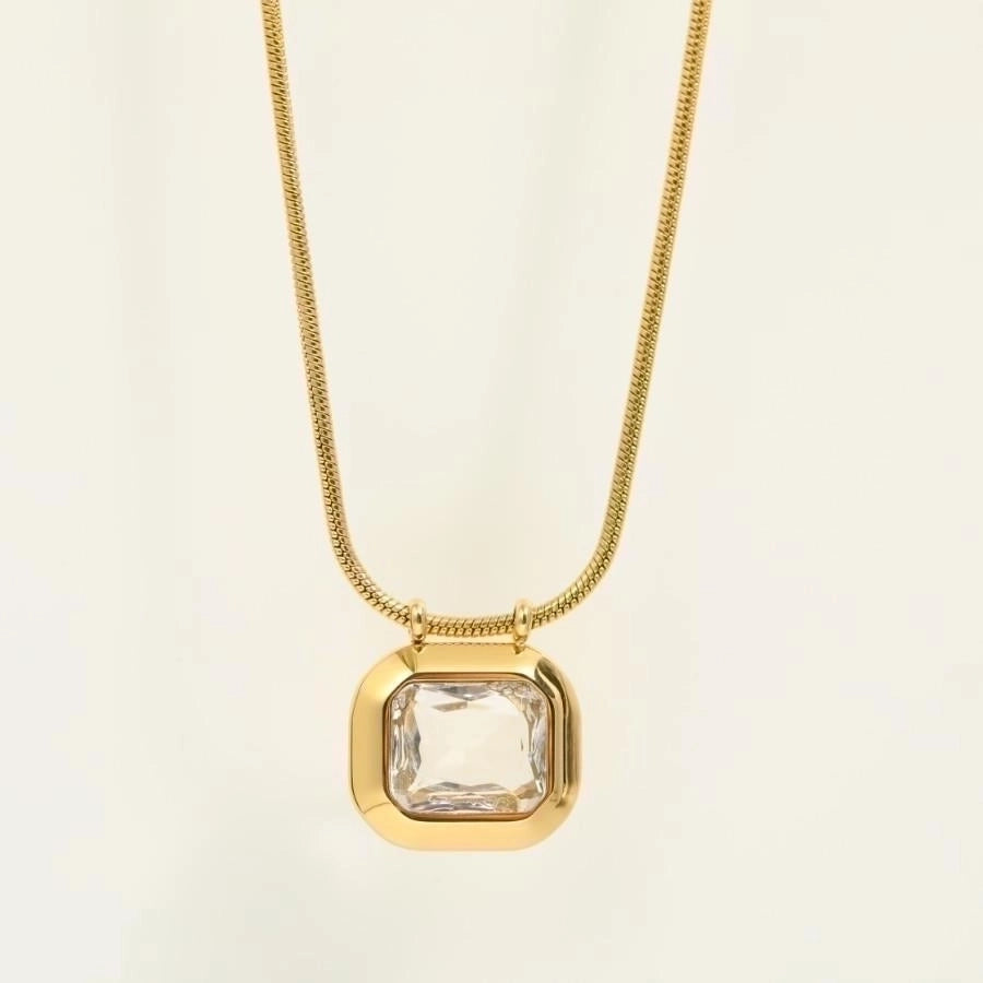 retro geometric titanium steel plating inlay zircon 18k gold plated pendant necklace