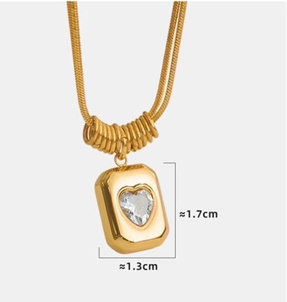 Jewelry Vintage Style Simple Style Heart Shape 304 Stainless Steel Titanium Steel Zircon 18K Gold Plated Pendant Necklace