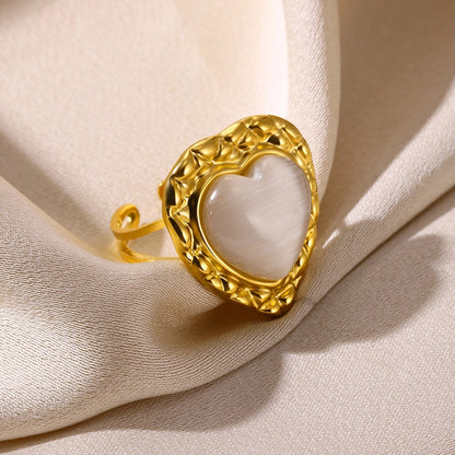 Jewelry Elegant French Style Sweet Heart Shape 304 Stainless Steel Synthetic Gemstones Open Rings