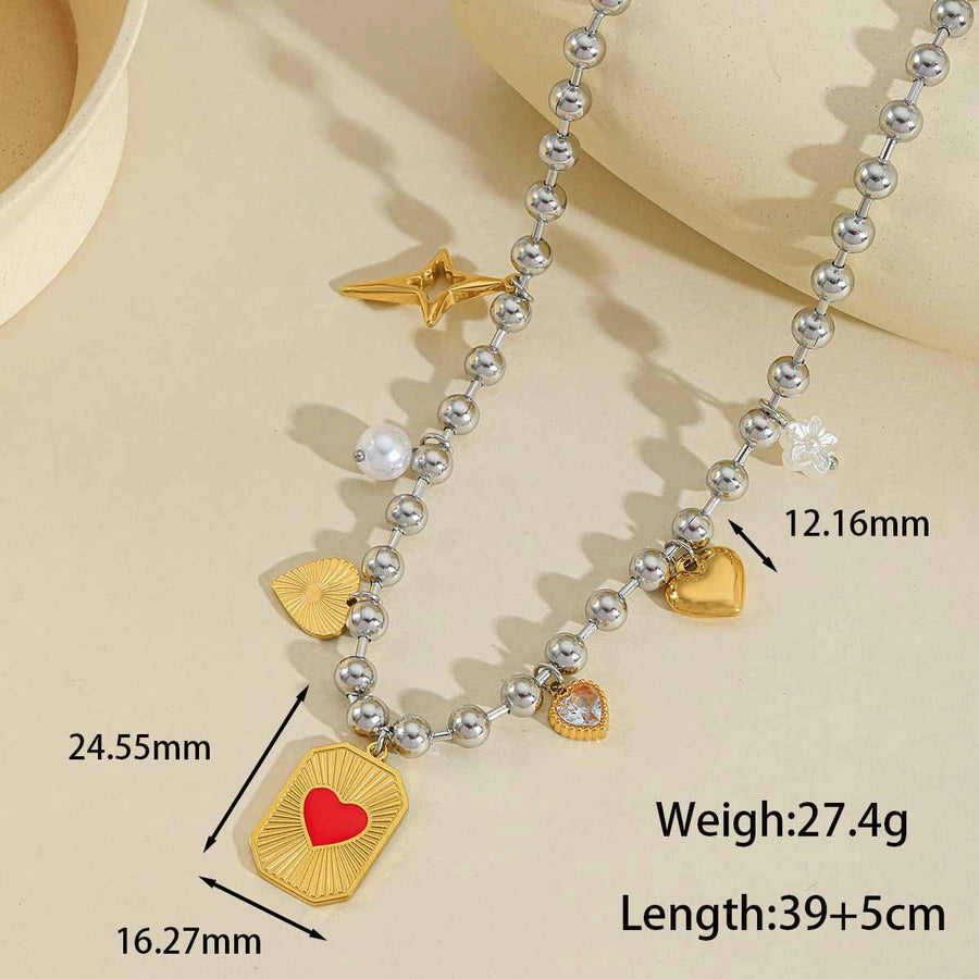 Jewelry Elegant Cute Artistic Cross Heart Shape Eye 304 Stainless Steel Acrylic Imitation Pearl Zircon 18K Gold Plated Plating Inlay Multi Charms Necklace Beaded Chain