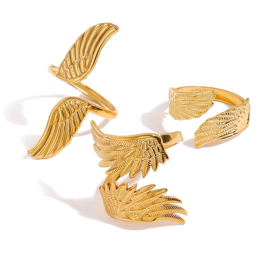 18K Gold Stainless Steel  Angel Wings Ring  Sold Jewelry Niche Retro Creative Peace Dove Feather Adjustable Opening Ring