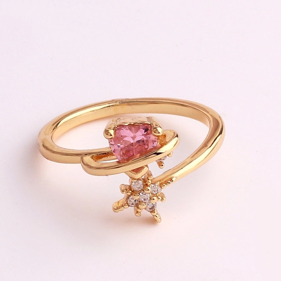 pastoral flower copper plating inlay zircon open ring 1 piece