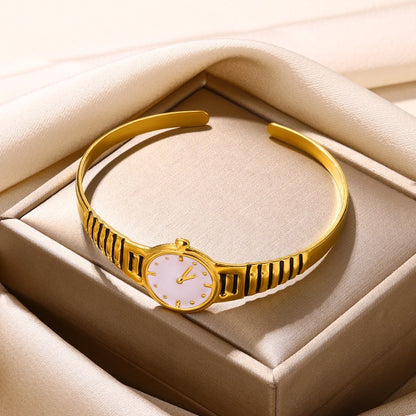 Elegant Novelty Watch 304 Stainless Steel 18K Gold Plated Bangle In Bulk