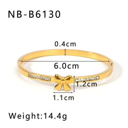 Vintage Style Simple Style Classic Style Bow Knot 304 Stainless Steel 18K Gold Plated Zircon Bangle In Bulk