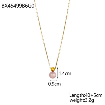 Jewelry Simple Style Round Bear Titanium Steel Pearl Zircon Plating Inlay Pendant Necklace cable chain