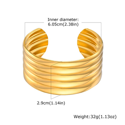 Retro Classic Style C Shape 304 Stainless Steel 18K Gold Plated Cuff Bracelets Wide Bracelet In Bulk