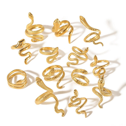 Stainless Steel 18K Gold Plated Hip-Hop Exaggerated Cool Style Plating Snake Open Rings