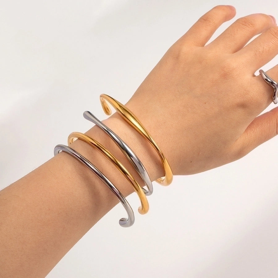 Simple Style Solid Color Stainless Steel Cuff Bracelets In Bulk