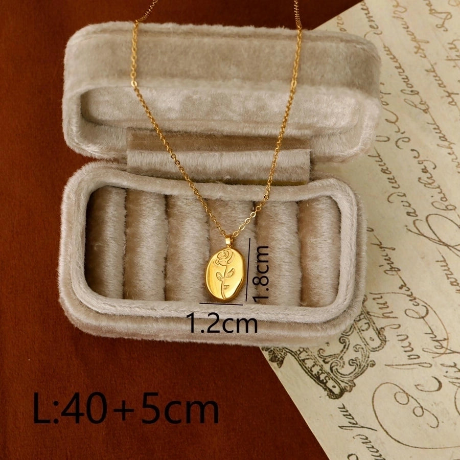 Jewelry Hip-Hop Vintage Style Simple Style Rose 304 Stainless Steel 18K Gold Plated White Gold Plated Pendant Necklace