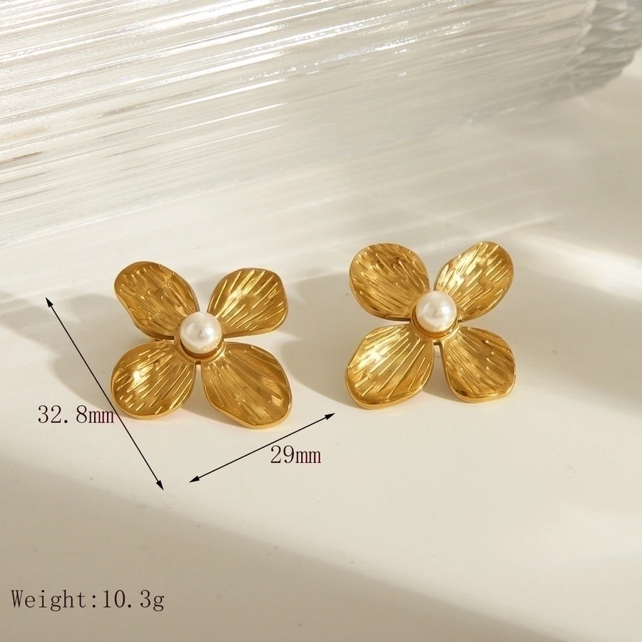 Jewelry Basic Classic Style Flower 304 Stainless Steel Artificial Pearls 18K Gold Plated Plating Inlay Earrings Necklace