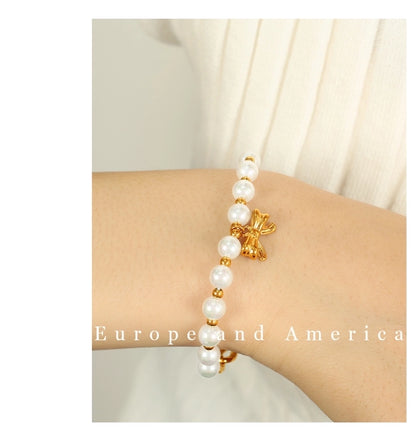 Elegant Baroque Style IG Style Bow Knot 18K Gold Plated 304 Stainless Steel Imitation Pearl  Bracelets