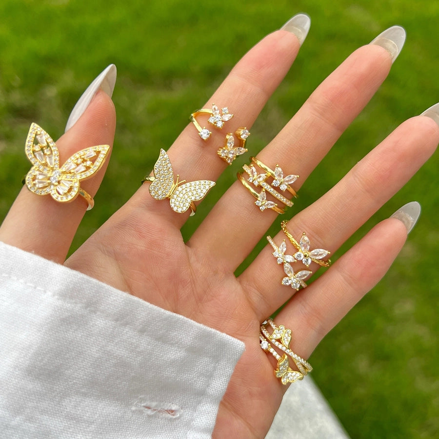 925 Sterling Silver Zircon Butterfly Rings