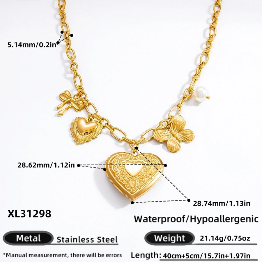 Jewelry Classic Style Devil's Eye Heart Shape Bow Knot Titanium Steel Plating Pendant Necklace