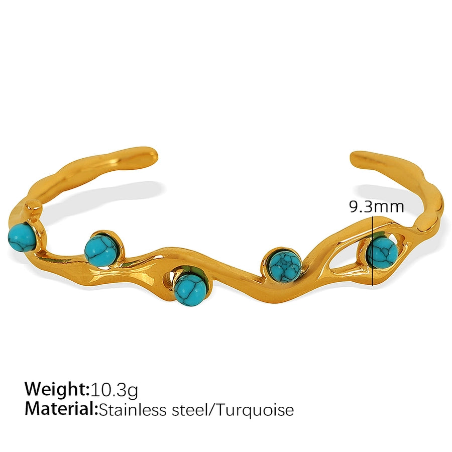 Simple Style Branches 304 Stainless Steel Tiger Eye 18K Gold Plated Artificial Pearls Turquoise Agate Bangle In Bulk