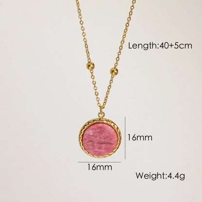 Jewelry Retro Geometric 304 Stainless Steel Titanium Steel Rhodochrosite Hollow Out Inlay Pendant Necklace