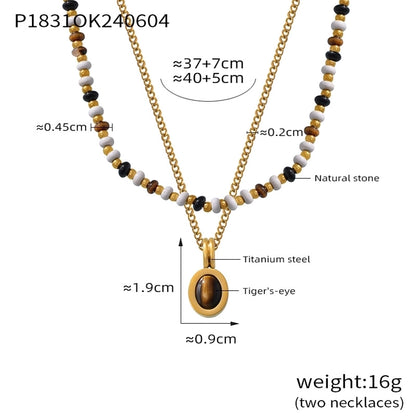 Retro Simple Style Round 304 Stainless Steel natural stone Tiger Eye 18K Gold Plated Tiger Eye Pendant Necklace Necklace In Bulk