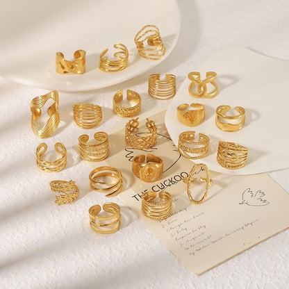 Stainless Steel 18K Gold Plated IG Style Basic Simple Style Plating Tree Symbol Lingge Open Rings