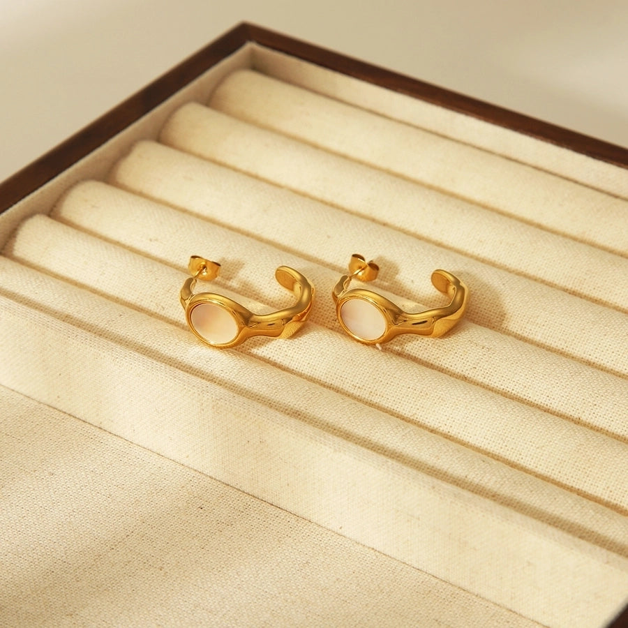 1 Pair Sweet Simple Style Solid Color 304 Stainless Steel Acrylic Shell 18K Gold Plated Ear Studs