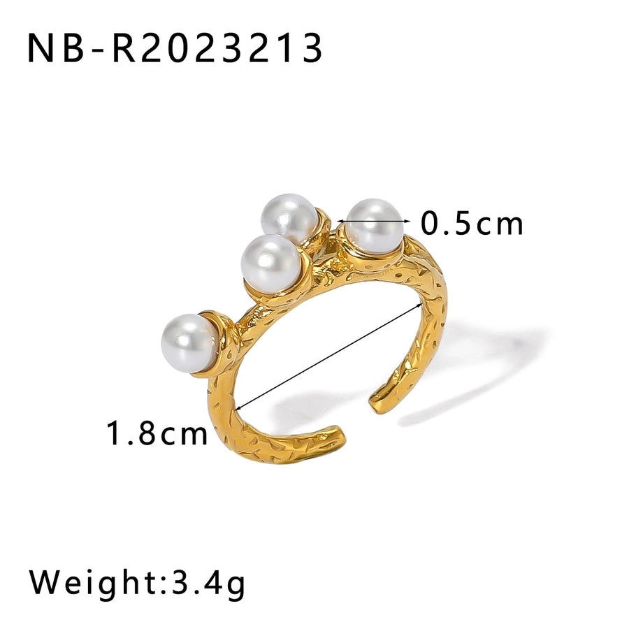 Jewelry Basic Vintage Style Simple Style Geometric 304 Stainless Steel Artificial Pearls 18K Gold Plated Inlay Open Rings