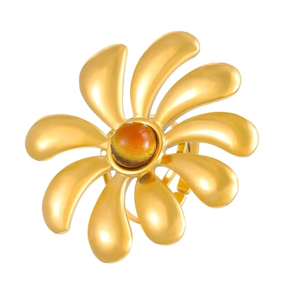 Jewelry IG Style Exaggerated Geometric Flower 304 Stainless Steel Gem Turquoise Pearl 18K Gold Plated Inlay Open Rings